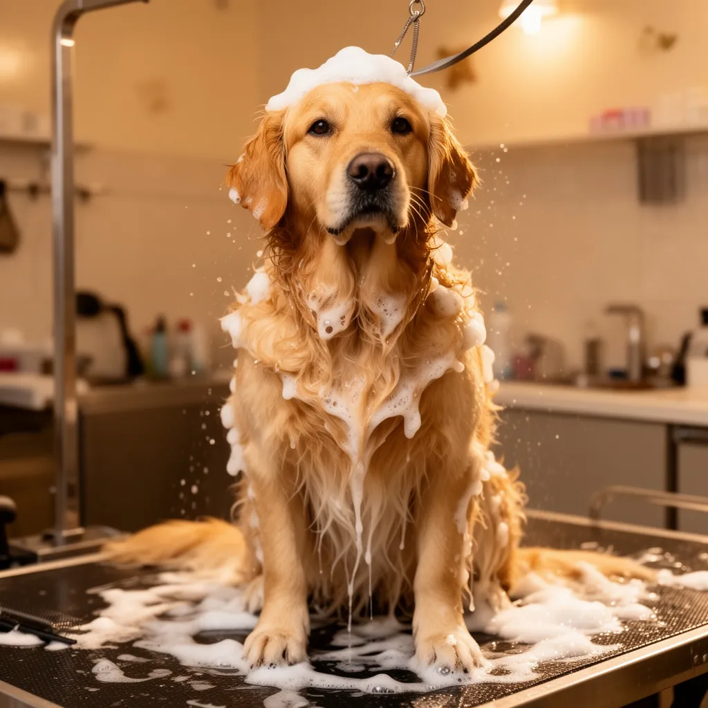 Professional dog grooming session