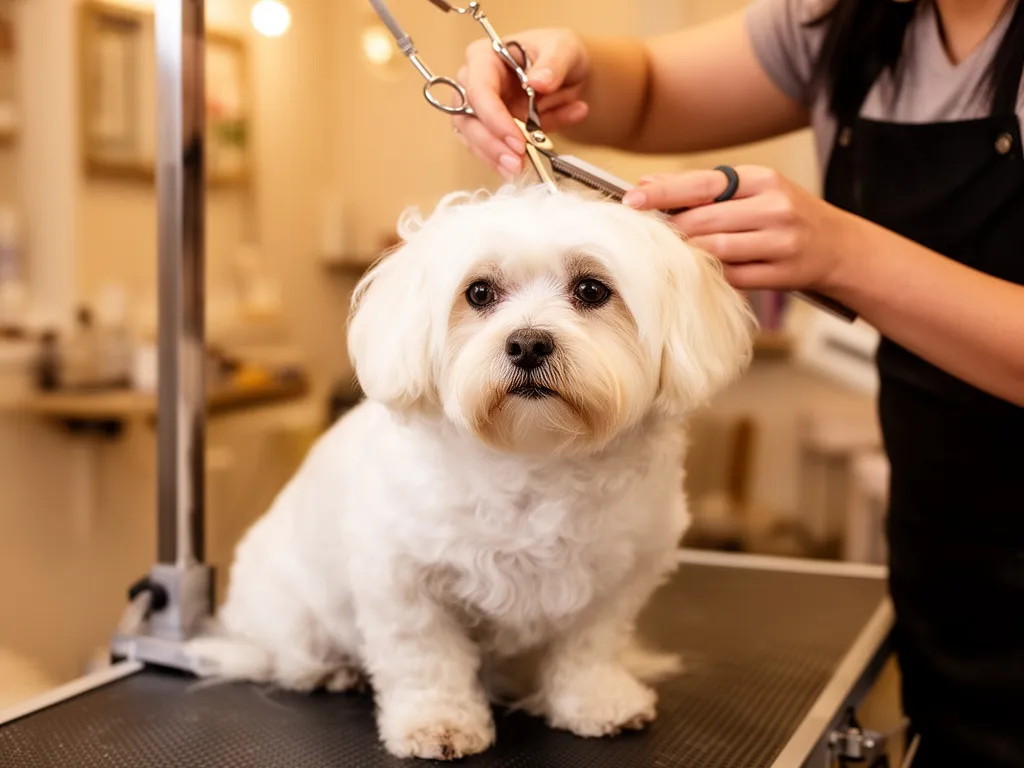 Dog being groomed with care